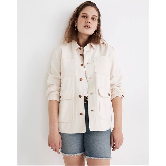Madewell Ashford Chore Jacket Ecru Size XS Oversized Patch Pocket Shacket - Picture 1 of 12